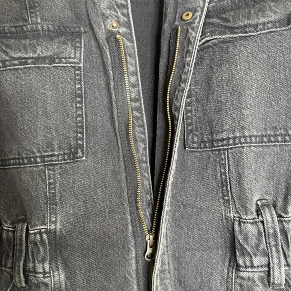 Universal Thread Denim Jumpsuit Sz 16 Black Barrel Leg Zip Up Long Sleeve - Picture 6 of 16